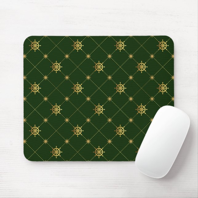 Gold Ship Wheel Mouse Pad (With Mouse)