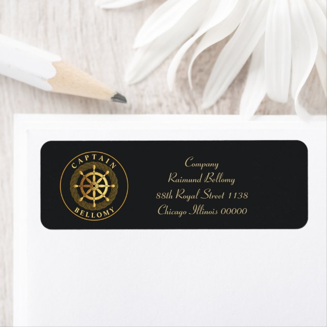 Gold Ship Wheel Return Address Label (Insitu)