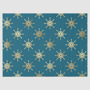 Gold Ship Wheels on Blue/Green Decoupage Tissue Paper