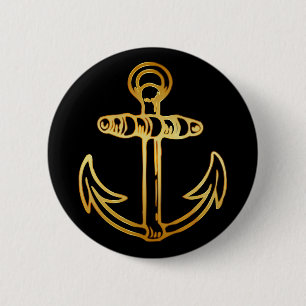 GOLD SHIPS ANCHOR 6 CM ROUND BADGE