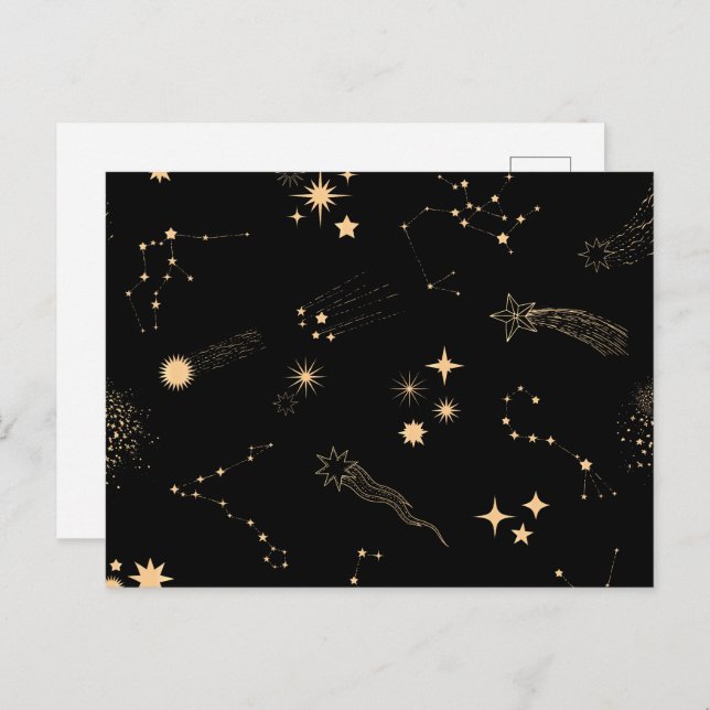 Gold shooting stars comets planets sky night postcard (Front/Back)