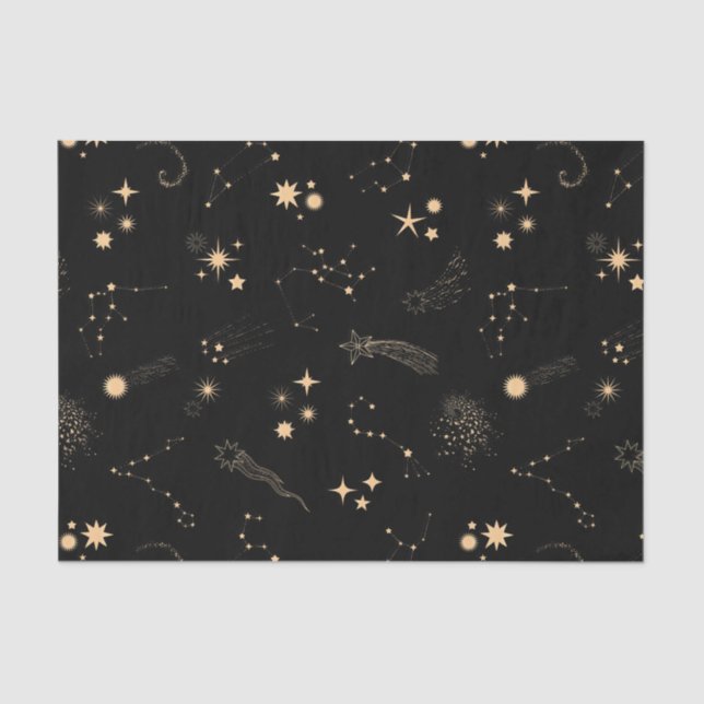 Gold shooting stars comets planets sky night tissue paper (Front)