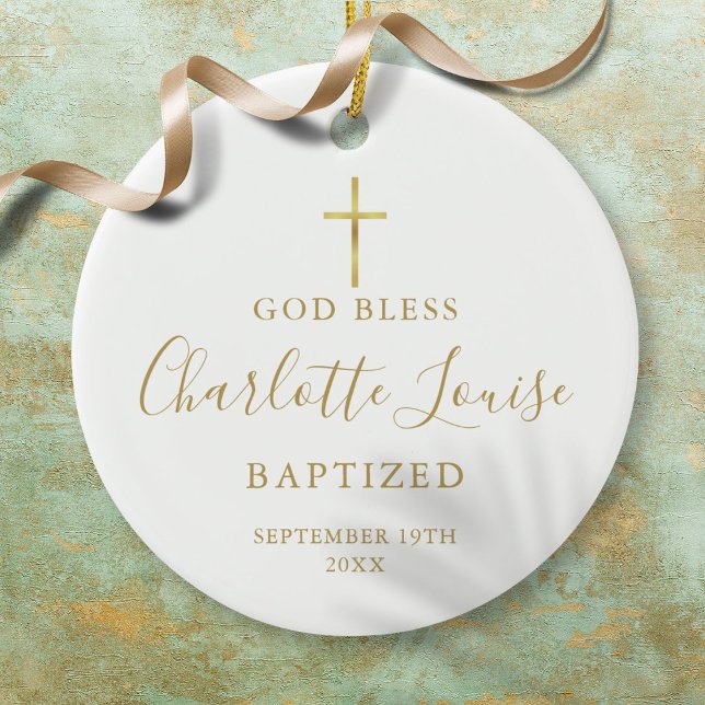 Gold Signature Girl Boy Baptism Christening Ceramic Ornament (Gold Signature Girl Boy Baptism Christening Ceramic Ornament)