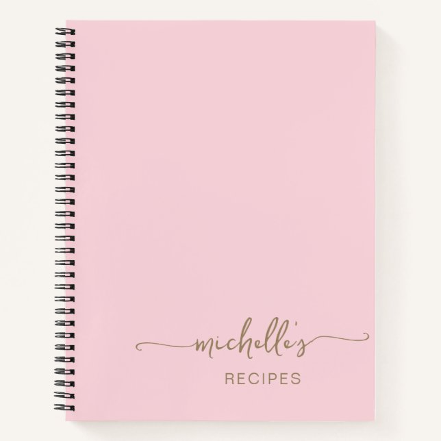 Gold Signature Script Cookbook Blush Pink Recipe  Notebook (Front)