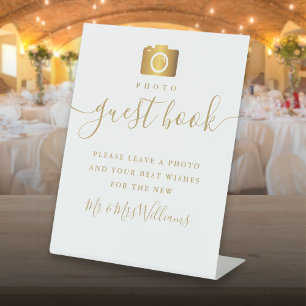 Gold Signature Script Photo Guest Book Pedestal Sign