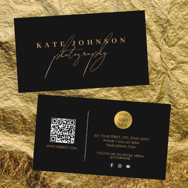 Gold Signature Script QR Code Social Media    Business Card (Creator Uploaded)