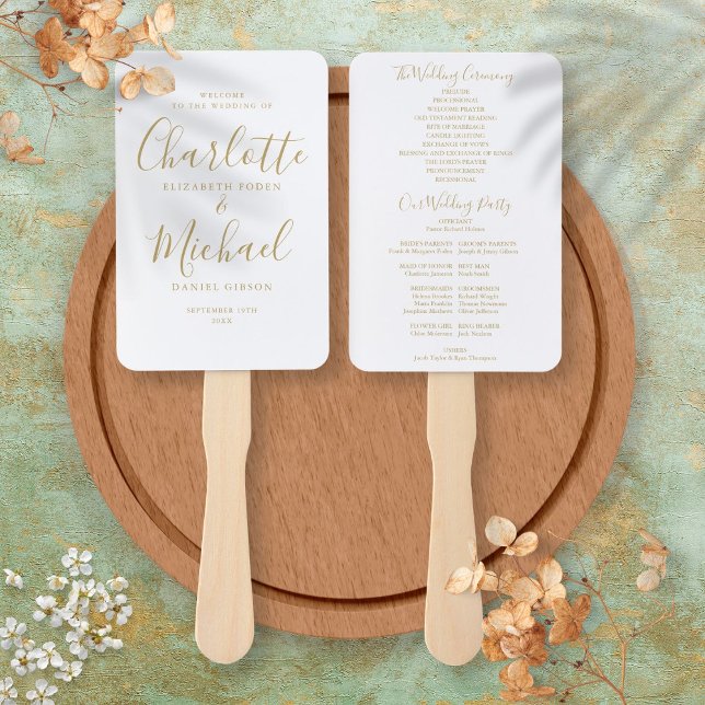 Gold Signature Script Wedding Program Hand Fan (Gold Signature Script Wedding Program Hand Fan)