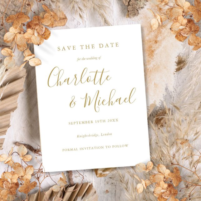 Gold Signature Script Wedding Save the Date Card (Gold Signature Script Wedding Save the Date Card)