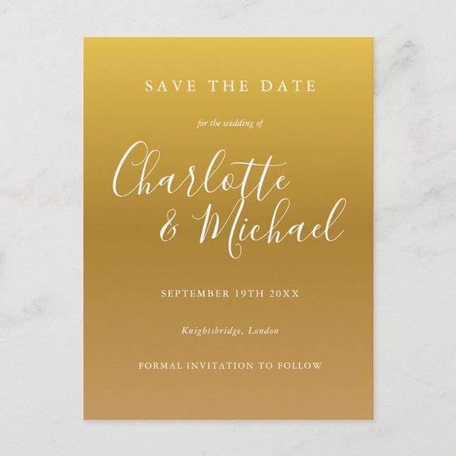 Gold Signature Wedding Save the Date Card (Front)