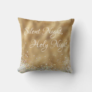 Gold Silent Night, Holy Night Christmas Cushion