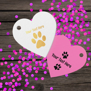 Gold silhouette Cat Paw Print Pink Heart Favour Tags