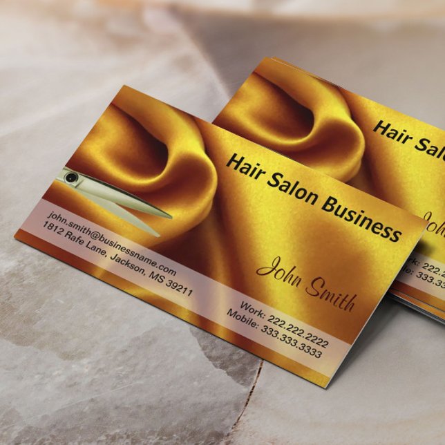 Gold Silk and Scissor Hair Salon Business Card (Creator Uploaded)