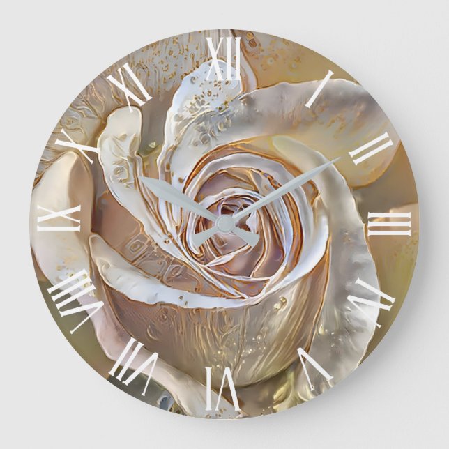Gold Silk Beautiful Unique Rose Art Dream Large Clock (Front)