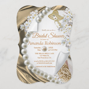 Gold Silk  & Ivory Pearls Bridal Shower Invitation
