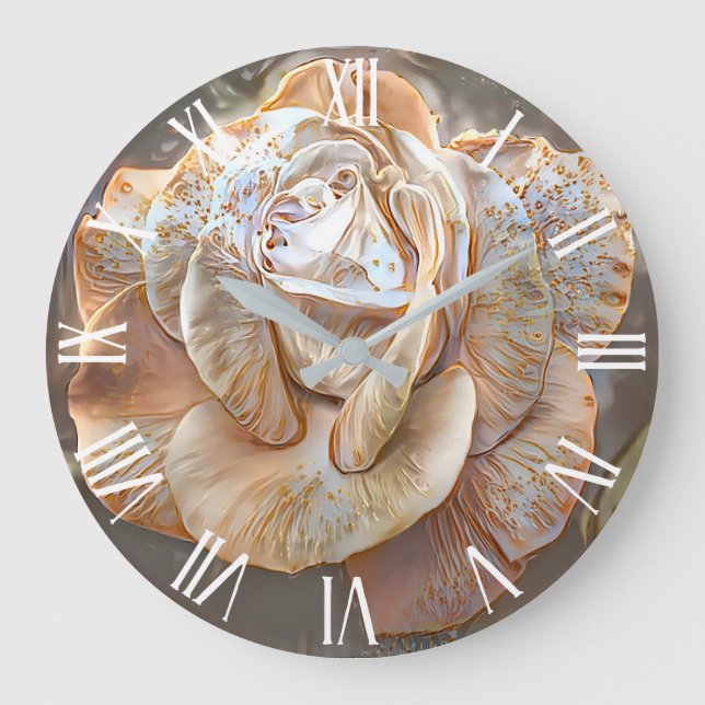 Gold Silk Modern Unique Rose Art Dream Large Clock (Front)
