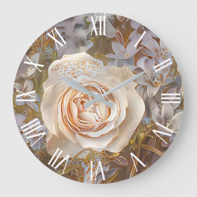 Gold Silk Popular Unique Rose Art Dream Large Clock (Front)