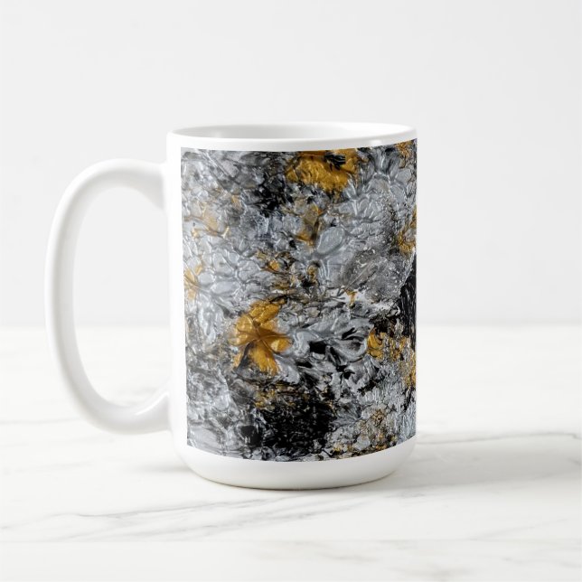 Gold, silver and black - handmade artwork  coffee mug (Left)