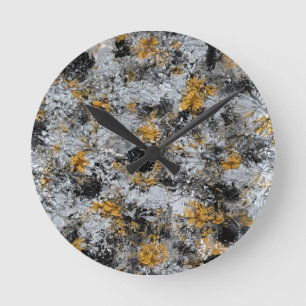 Gold, silver and black - handmade artwork round clock