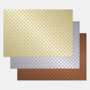 Gold Silver And Bronze Diamond Plate Pattern Wrapping Paper Sheet