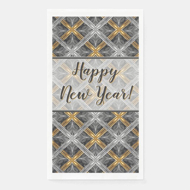 Gold, Silver, and Grey Laced Diamonds Pattern Napkin (Front)