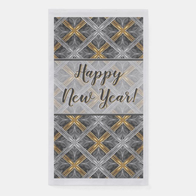Gold, Silver, and Grey Laced Diamonds Pattern Napkin (Front)