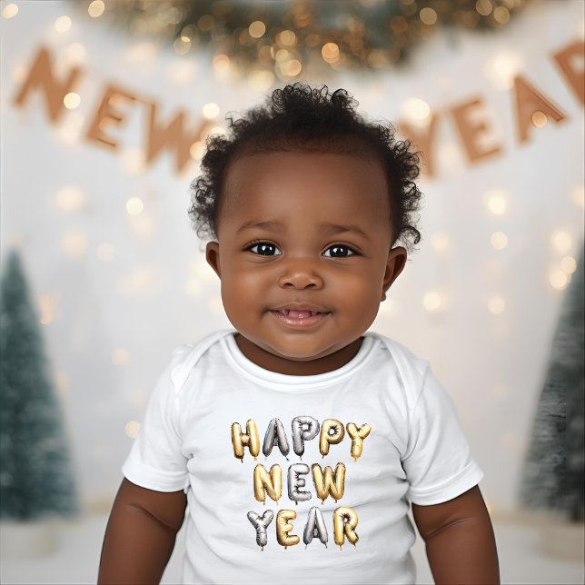 Gold Silver Balloon Letters Happy New Year Baby Bodysuit (Creator Uploaded)