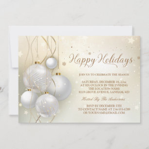 Gold Silver Baubles Stars Light Chic Holiday Party Invitation
