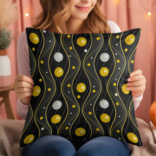 Gold Silver Black Art Deco Pattern Cushion