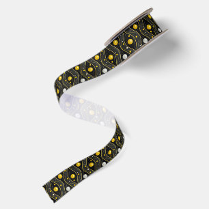 Gold Silver Black Art Deco Pattern Satin Ribbon