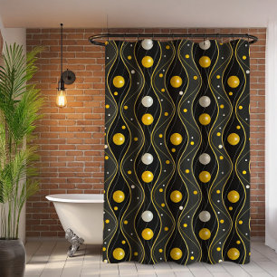 Gold Silver Black Art Deco Pattern Shower Curtain