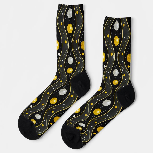 Gold Silver Black Art Deco Pattern Socks (Left)