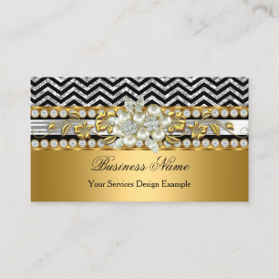 Gold Silver Black Chevron Diamond Pearl Floral Business Card