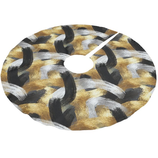 Gold Silver Black Christmas Celebration Brushed Polyester Tree Skirt (Angled)