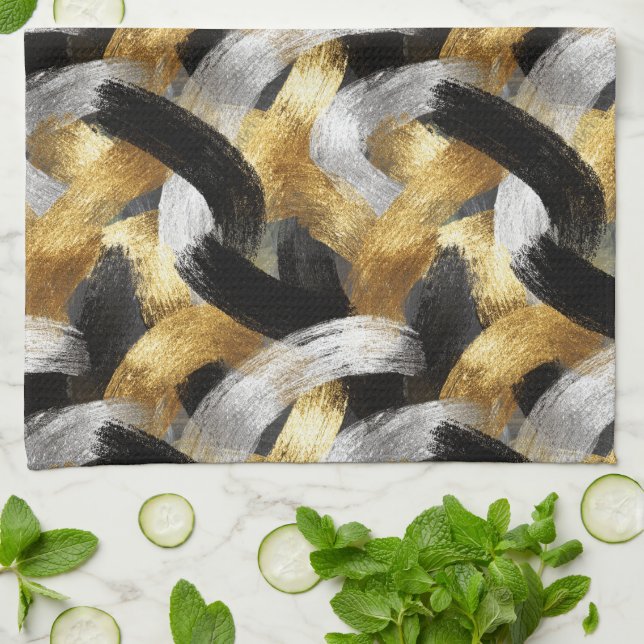 Gold Silver Black Christmas Celebration Tea Towel (Folded)