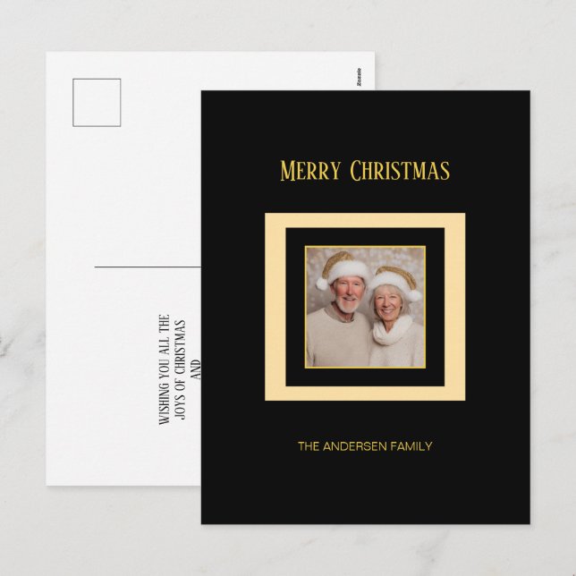 Gold Silver Black Elegant Photo Christmas Postcard (Front/Back)
