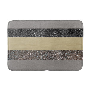Gold Silver Black Glitter Glam Stripes #1 (Faux Gl Bath Mat