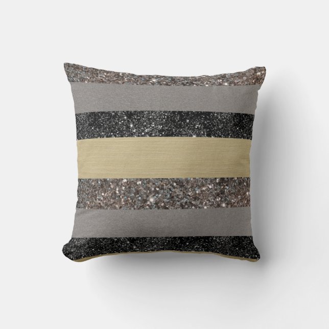 Gold Silver Black Glitter Glam Stripes #1 (Faux Gl Cushion (Front)