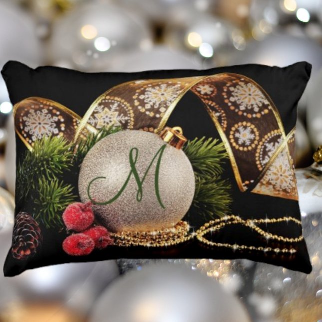 Gold, Silver, Black Monogram Holiday Decorative Cushion (Creator Uploaded)