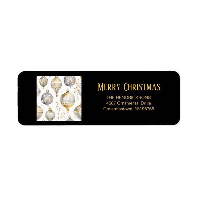 Gold Silver Black Ornaments Christmas  Return Address Label (Front)
