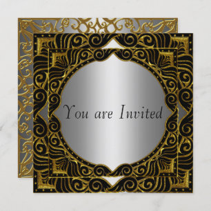 Gold Silver Black retro Party Invitation