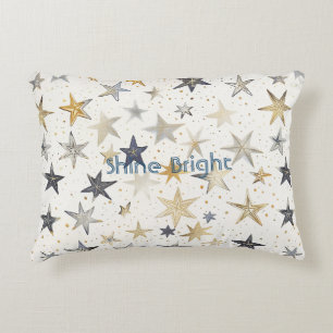 Gold Silver Blue Stars Decorative Cushion