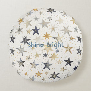 Gold Silver Blue Stars Round Cushion