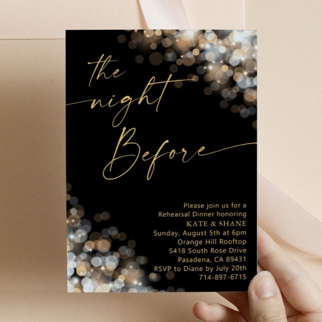 Gold & Silver Bokeh Glitter Rehearsal Dinner Invitation (Creator Uploaded)
