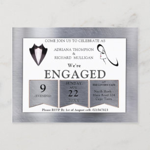 Gold-Silver-Brass Modern Design Engagement Invitation Postcard