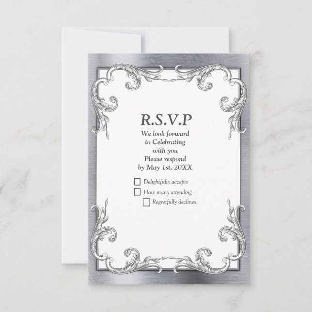 Gold, Silver - Brass Modern  RSVP Card (Front)
