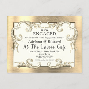 Gold-Silver-Brass Vintage Decor Engagement Invitation Postcard