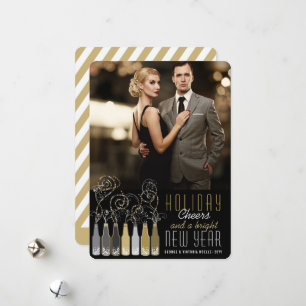 Gold & Silver Bubbly Bottles Cheers New Year Photo Holiday Card