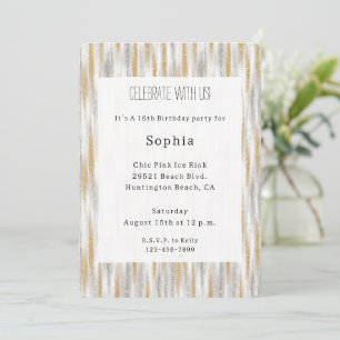 Gold Silver Chic Glam Glitzy Stripes Birthday Invitation