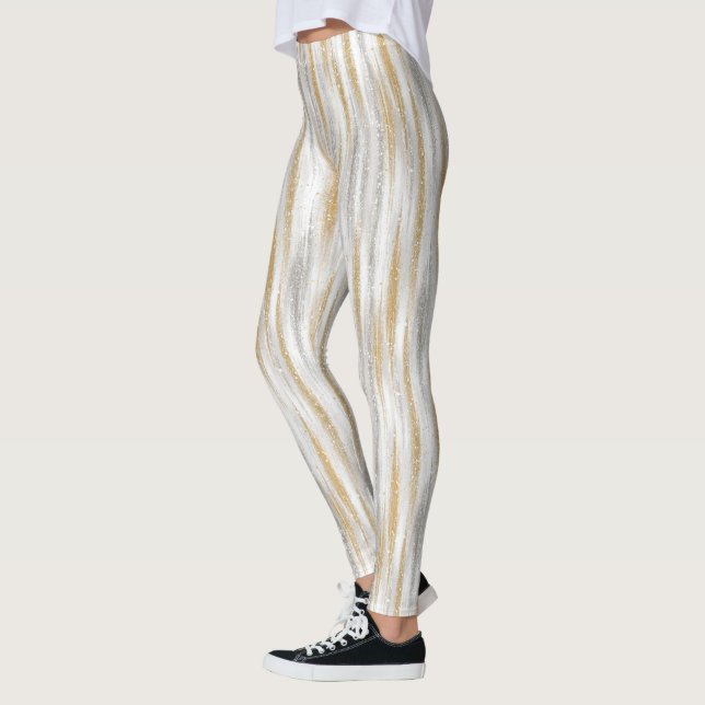 Gold Silver Chic Glam Glitzy Stripes Leggings (Left)