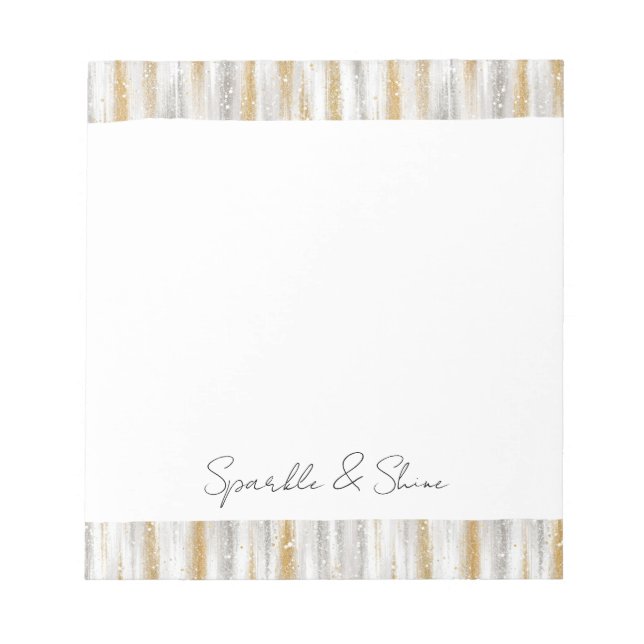 Gold Silver Chic Glam Glitzy Stripes Sparkle  Notepad (Front)